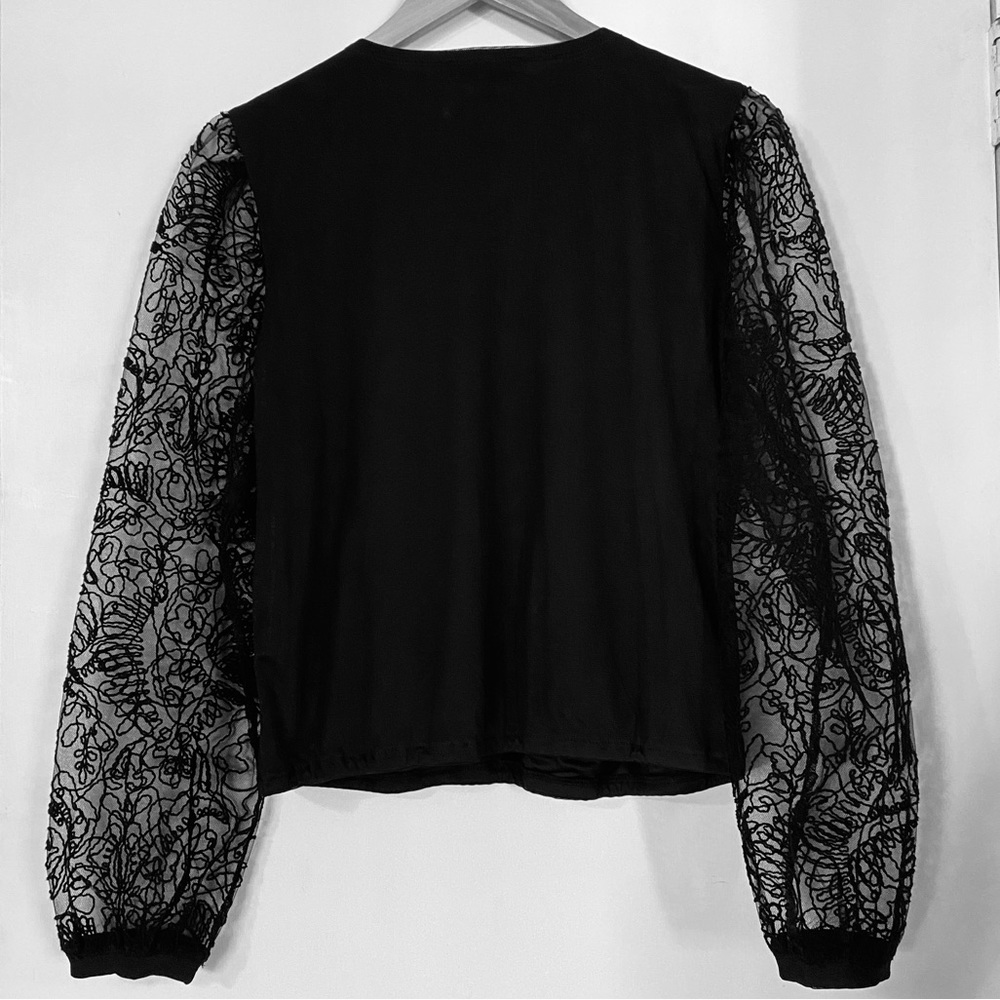 NWT Calligraphie Mesh Embroidered Sleeve Blouse Black M - Picture 5 of 5
